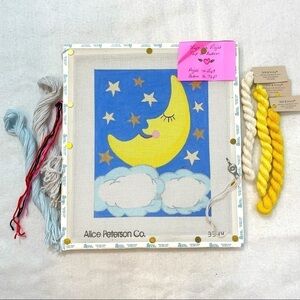 Embroidery kit Stars & moon by Alice Peterson with silk/wool threads on frame﻿﻿﻿